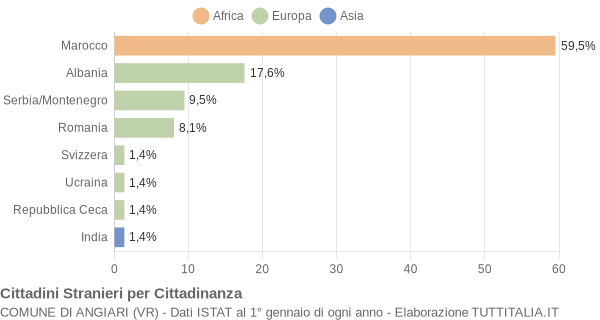 Grafico cittadinanza stranieri - Angiari 2005