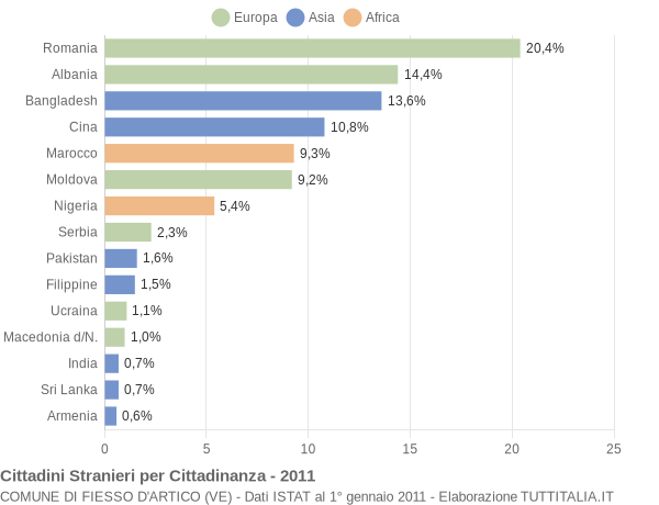 Grafico cittadinanza stranieri - Fiesso d'Artico 2011