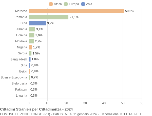 Grafico cittadinanza stranieri - Pontelongo 2024