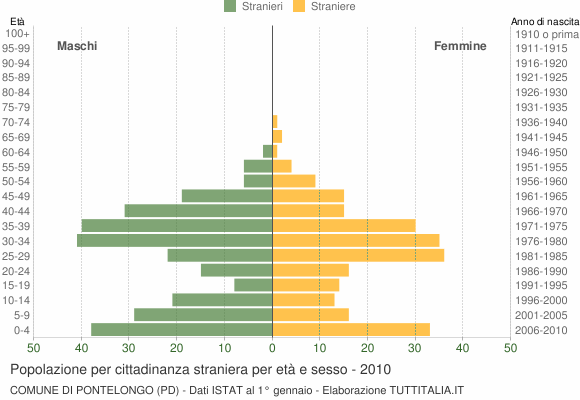 Grafico cittadini stranieri - Pontelongo 2010