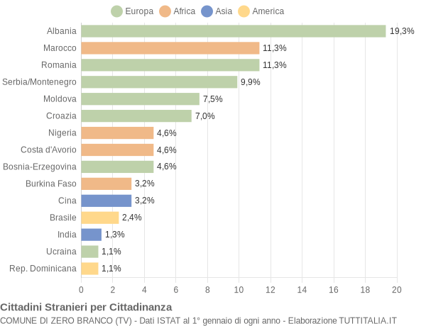 Grafico cittadinanza stranieri - Zero Branco 2006