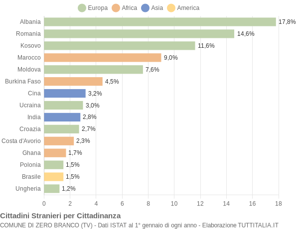 Grafico cittadinanza stranieri - Zero Branco 2013