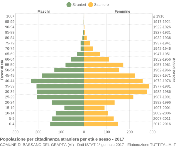 Grafico cittadini stranieri - Bassano del Grappa 2017