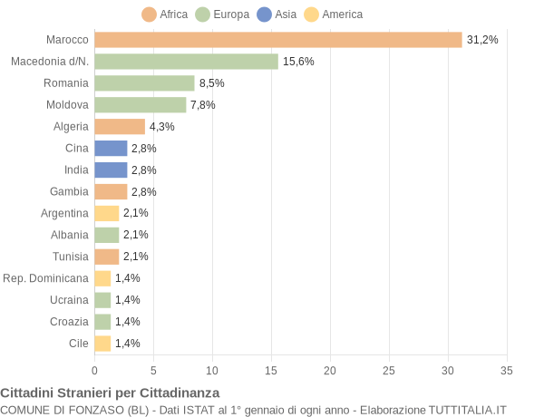 Grafico cittadinanza stranieri - Fonzaso 2020