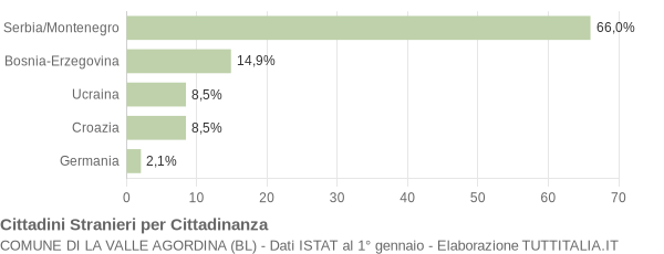 Grafico cittadinanza stranieri - La Valle Agordina 2004