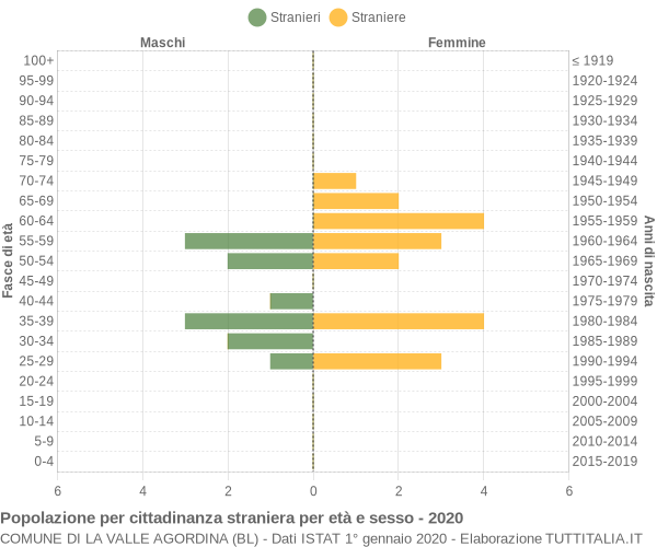 Grafico cittadini stranieri - La Valle Agordina 2020