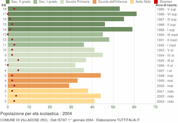 Grafico Popolazione in età scolastica - Villadose 2004