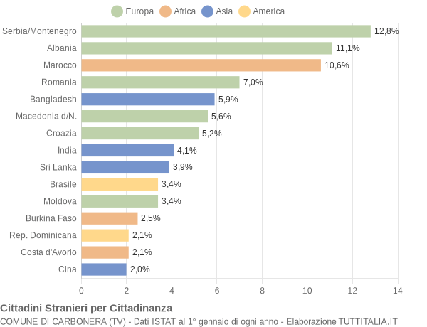 Grafico cittadinanza stranieri - Carbonera 2007