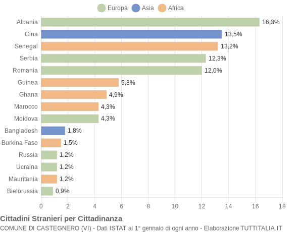 Grafico cittadinanza stranieri - Castegnero 2015