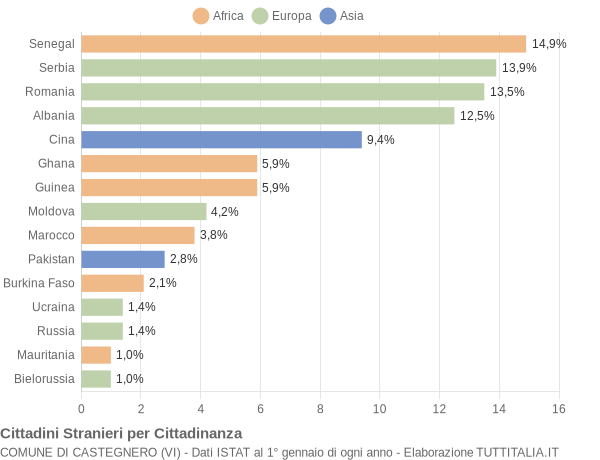 Grafico cittadinanza stranieri - Castegnero 2017