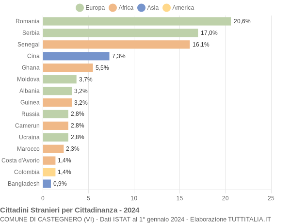 Grafico cittadinanza stranieri - Castegnero 2024