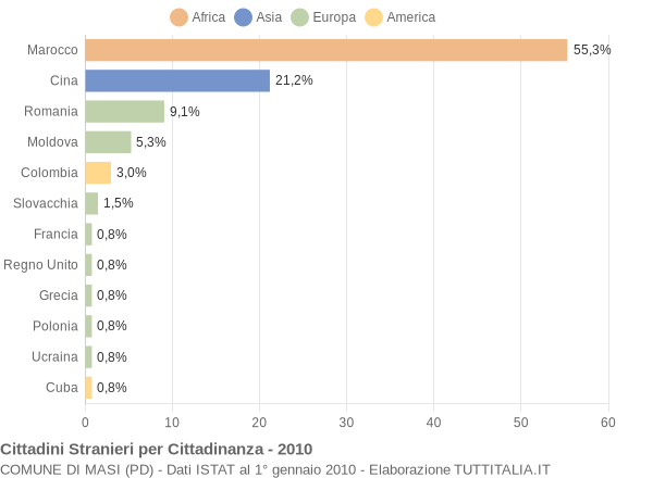 Grafico cittadinanza stranieri - Masi 2010