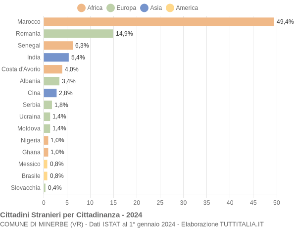 Grafico cittadinanza stranieri - Minerbe 2024