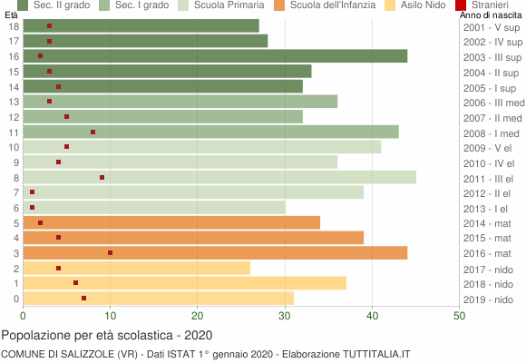 Grafico Popolazione in età scolastica - Salizzole 2020