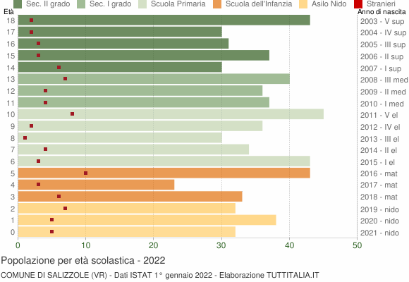 Grafico Popolazione in età scolastica - Salizzole 2022