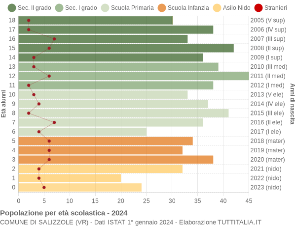 Grafico Popolazione in età scolastica - Salizzole 2024