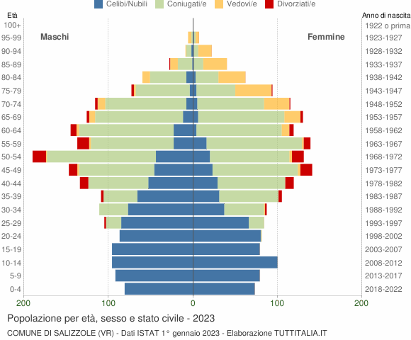 Grafico Popolazione per età, sesso e stato civile Comune di Salizzole (VR)