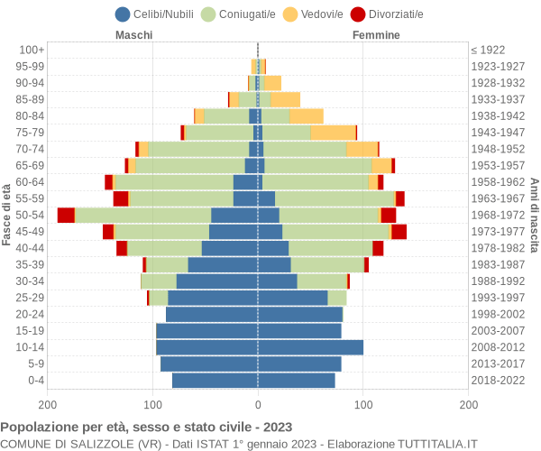 Grafico Popolazione per età, sesso e stato civile Comune di Salizzole (VR)