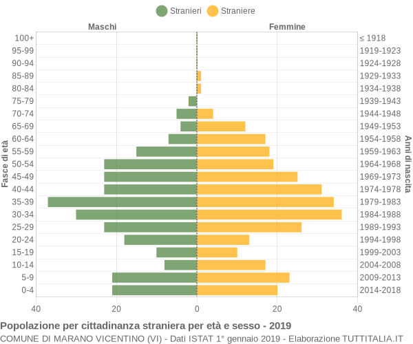 Grafico cittadini stranieri - Marano Vicentino 2019