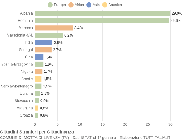 Grafico cittadinanza stranieri - Motta di Livenza 2006