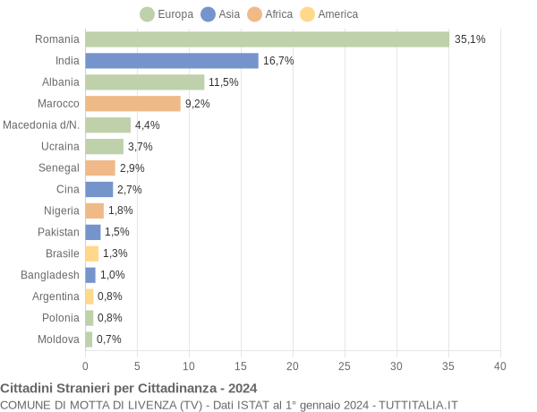 Grafico cittadinanza stranieri - Motta di Livenza 2024