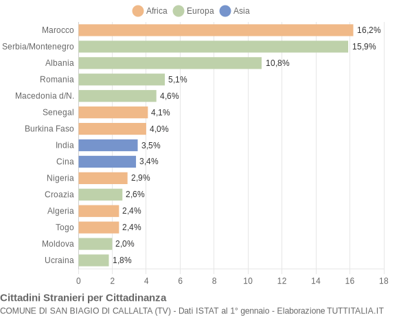 Grafico cittadinanza stranieri - San Biagio di Callalta 2007