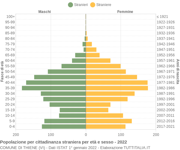 Grafico cittadini stranieri - Thiene 2022