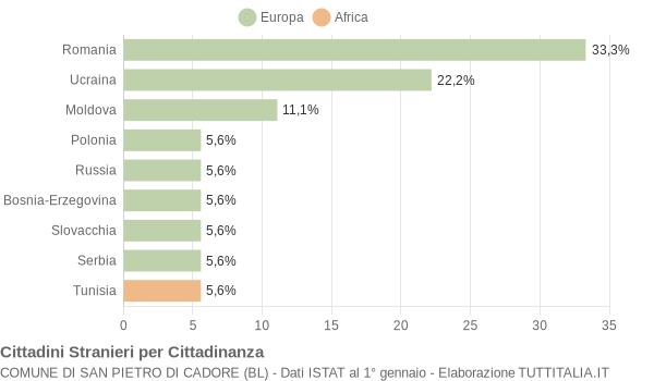 Grafico cittadinanza stranieri - San Pietro di Cadore 2013