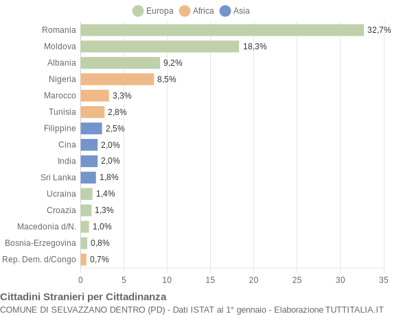 Grafico cittadinanza stranieri - Selvazzano Dentro 2009