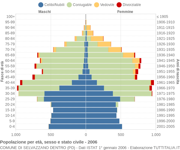 Grafico Popolazione per età, sesso e stato civile Comune di Selvazzano Dentro (PD)