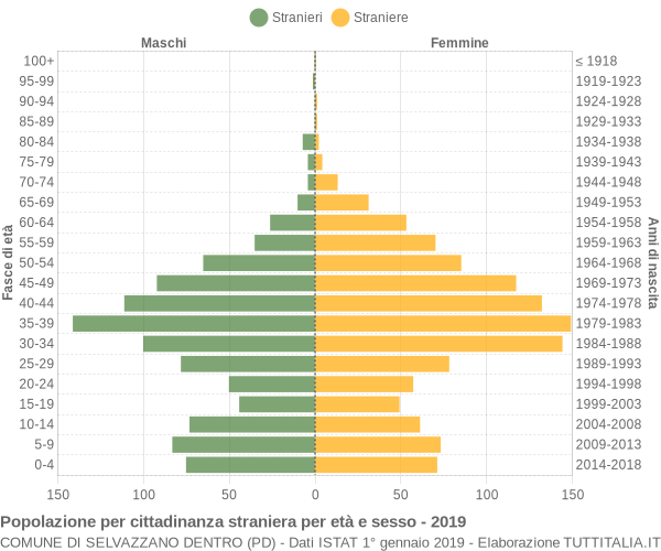 Grafico cittadini stranieri - Selvazzano Dentro 2019