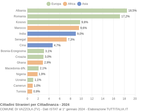 Grafico cittadinanza stranieri - Vazzola 2024