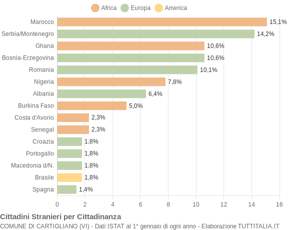 Grafico cittadinanza stranieri - Cartigliano 2006