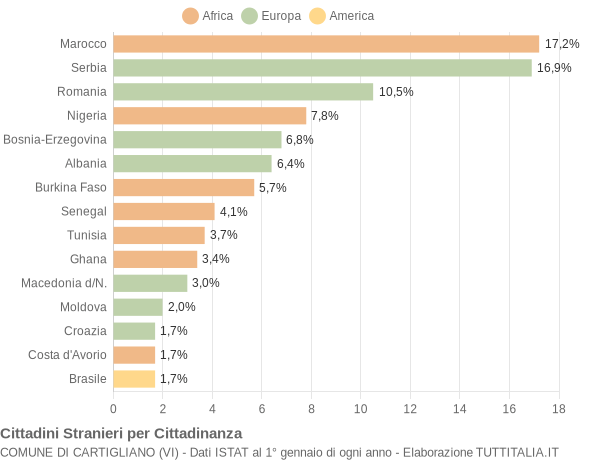 Grafico cittadinanza stranieri - Cartigliano 2009