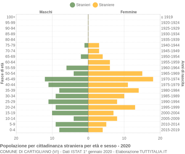 Grafico cittadini stranieri - Cartigliano 2020