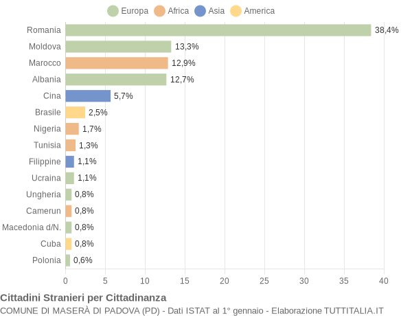 Grafico cittadinanza stranieri - Maserà di Padova 2009