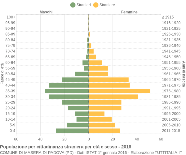 Grafico cittadini stranieri - Maserà di Padova 2016