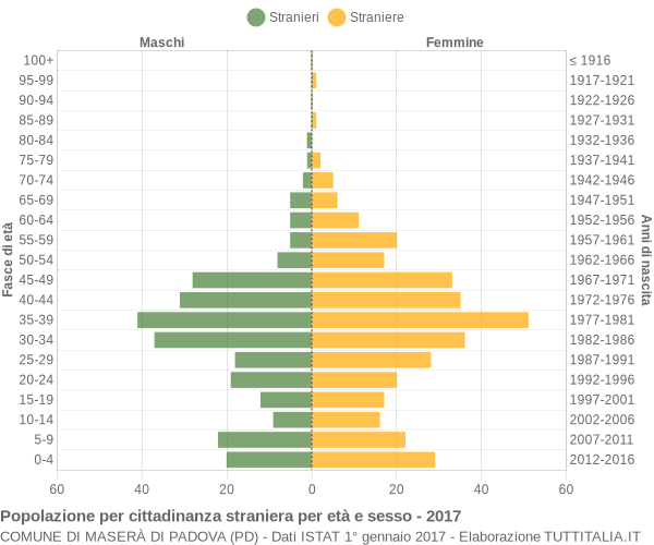 Grafico cittadini stranieri - Maserà di Padova 2017