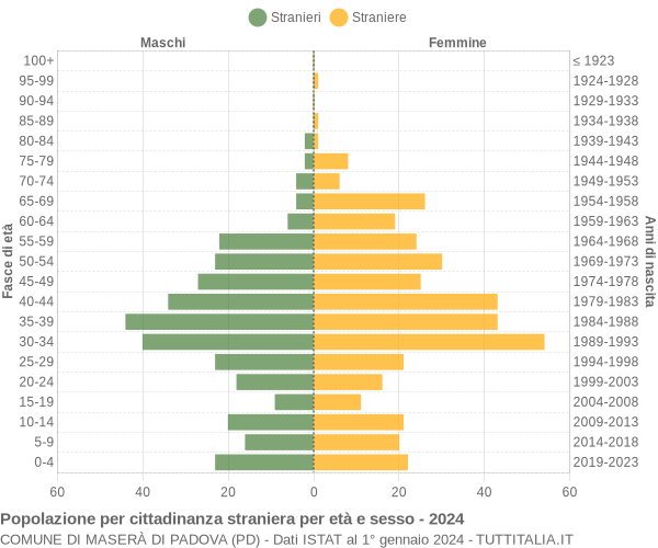 Grafico cittadini stranieri - Maserà di Padova 2024