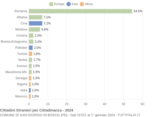 Grafico cittadinanza stranieri - San Giorgio in Bosco 2024