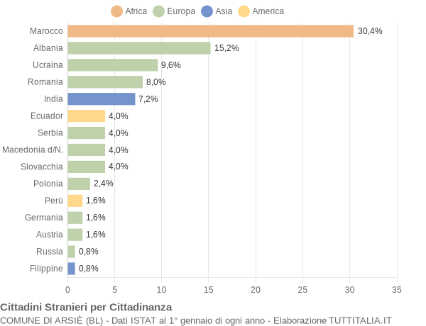 Grafico cittadinanza stranieri - Arsiè 2010