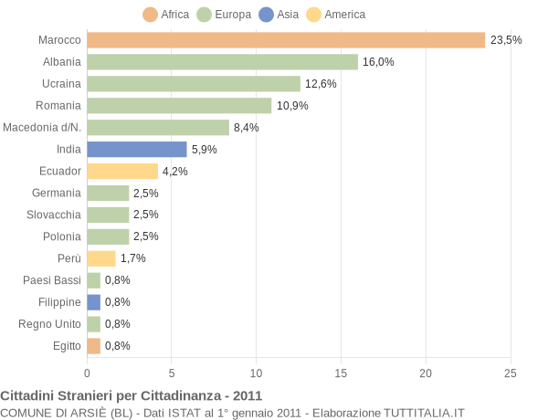 Grafico cittadinanza stranieri - Arsiè 2011