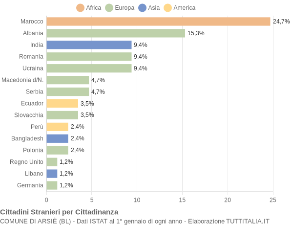 Grafico cittadinanza stranieri - Arsiè 2021