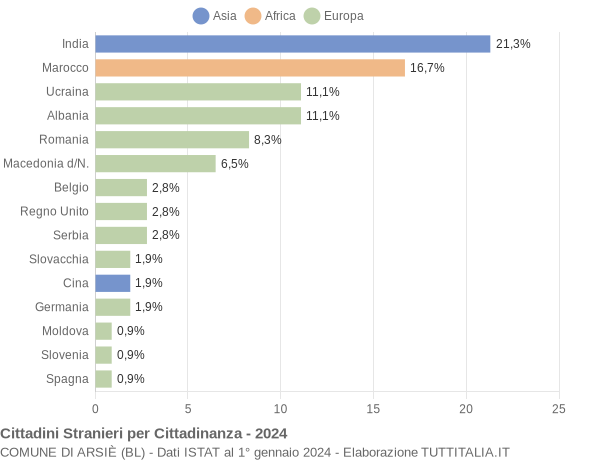 Grafico cittadinanza stranieri - Arsiè 2024