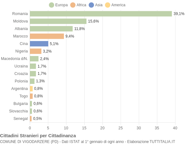 Grafico cittadinanza stranieri - Vigodarzere 2008