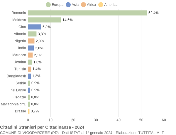 Grafico cittadinanza stranieri - Vigodarzere 2024