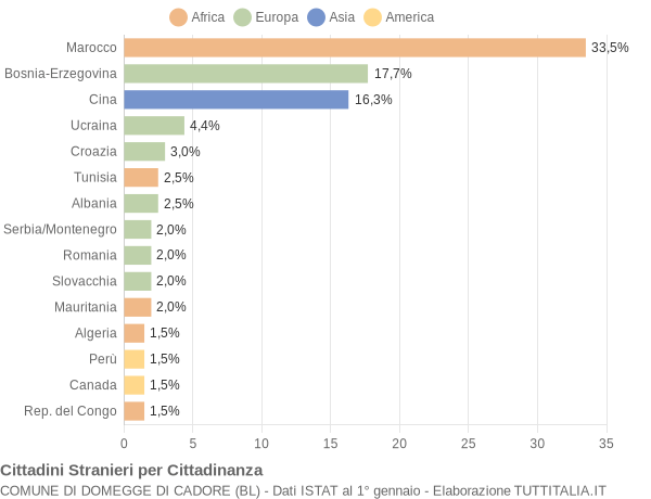 Grafico cittadinanza stranieri - Domegge di Cadore 2005