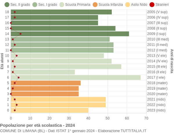 Grafico Popolazione in età scolastica - Limana 2024