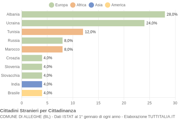 Grafico cittadinanza stranieri - Alleghe 2006