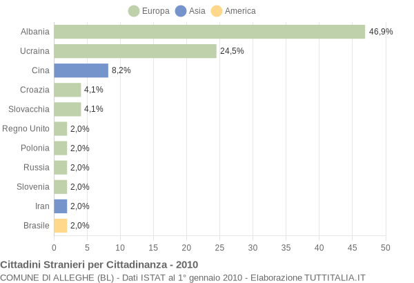 Grafico cittadinanza stranieri - Alleghe 2010